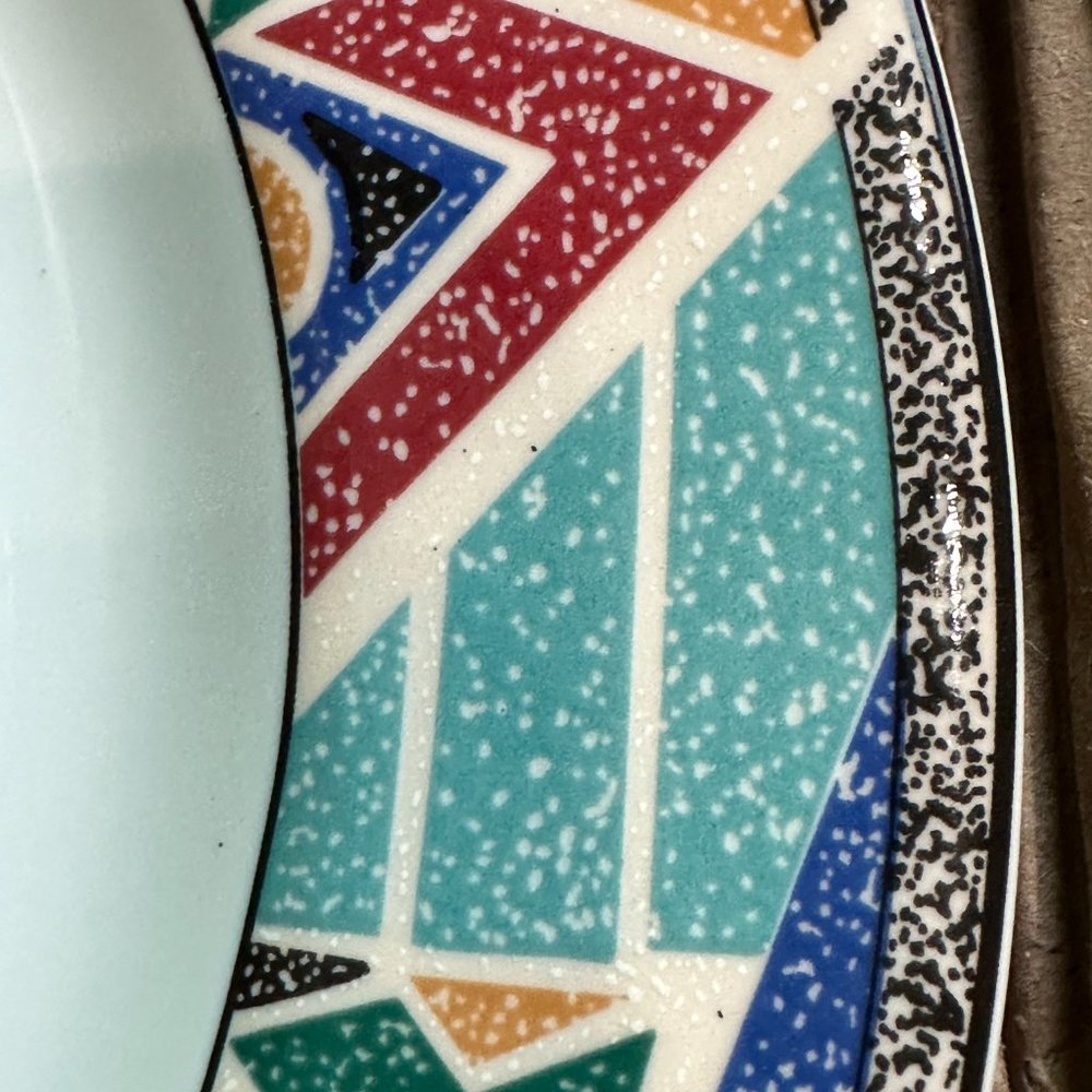 Furio 4 Salad Dessert Appetizer Plates White Geometric Abstract Multicolor 8" - Picture 5 of 6